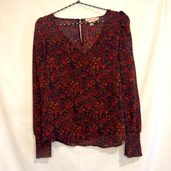 Philosophy Tops - Philosophy Women's Sz M Long Sleeve Floral Blouse Black Polyester EUC